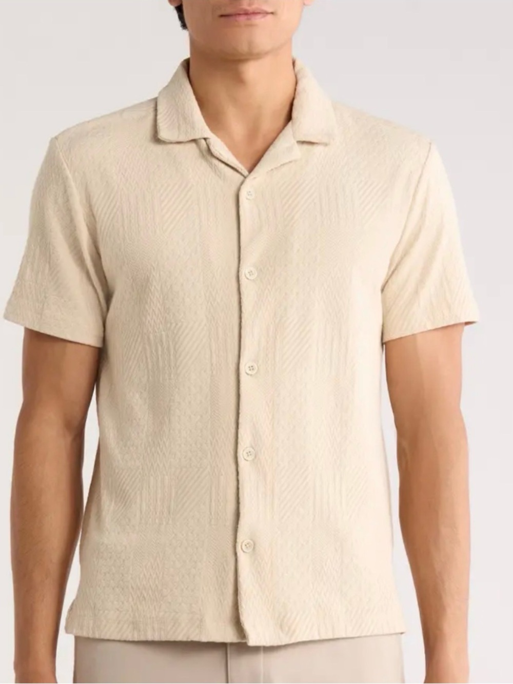 Cactus Man Crochet Knit Camp Shirt Diamond Open Stitch Resort Relaxed Men’s S